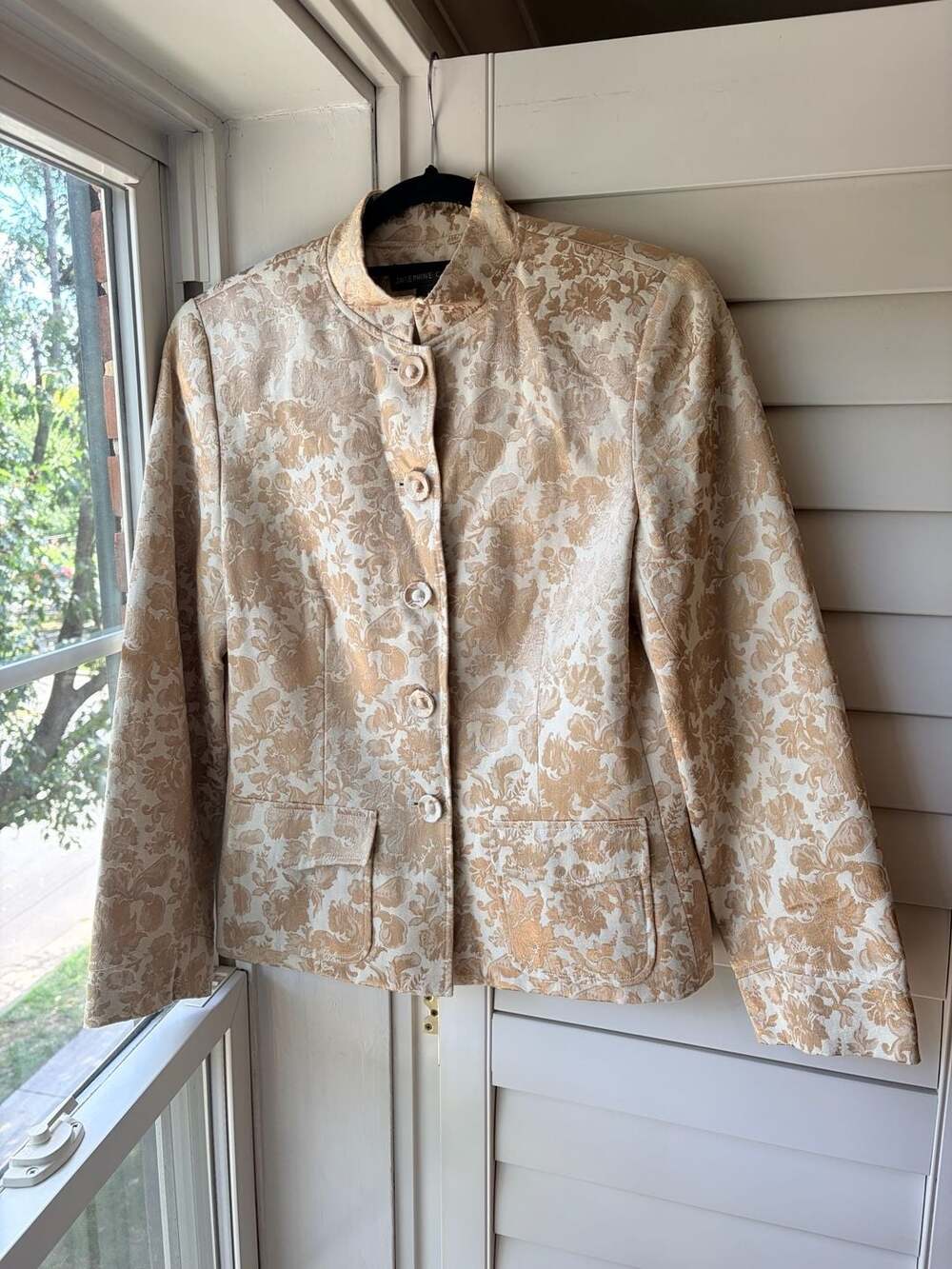 Vintage Quiet Old Money Luxury Floral Brocade Mandarin Collar Military Jacket